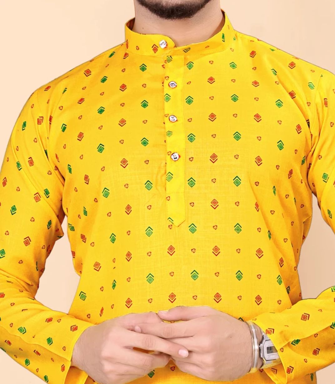 Printed Cotton Kurta (Yellow)