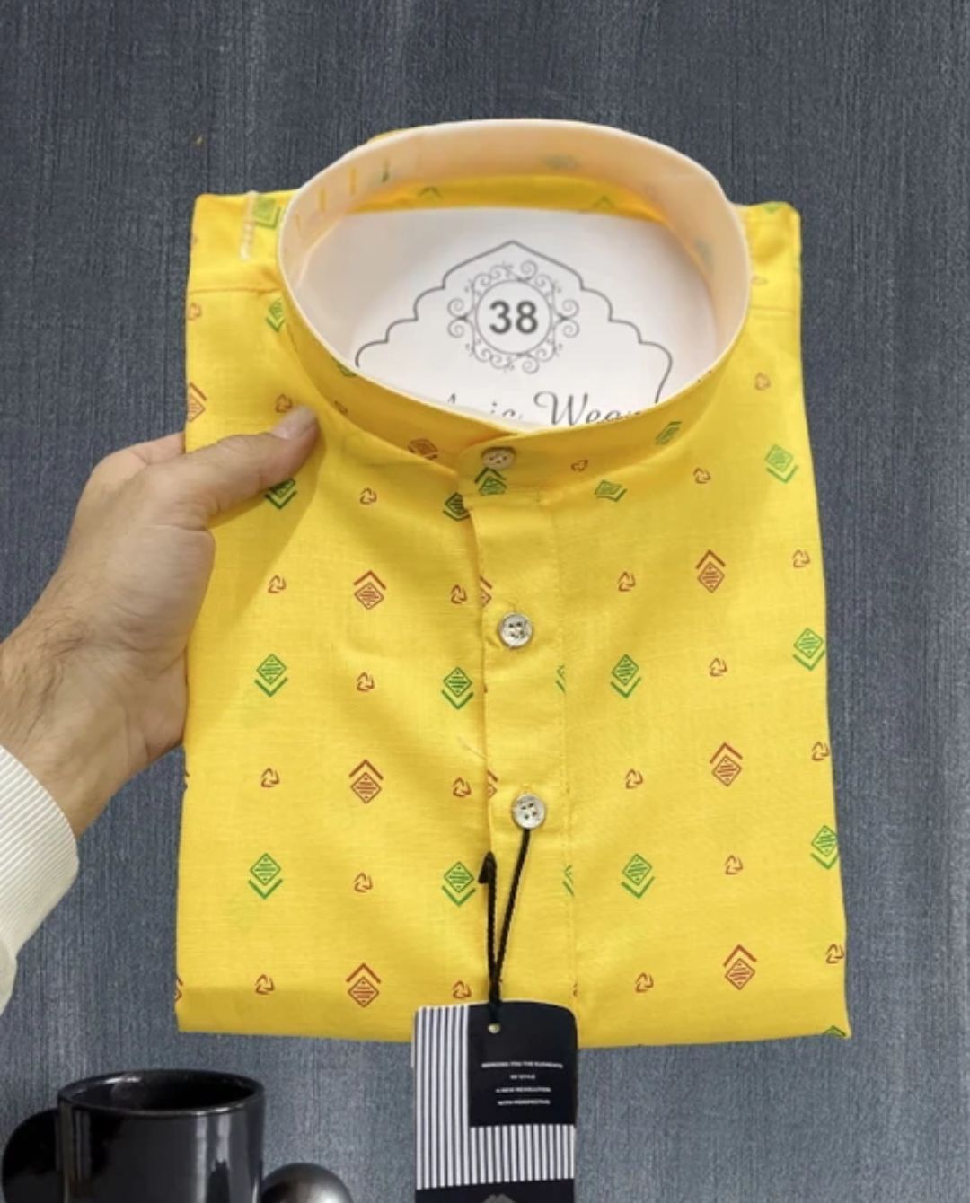 Printed Cotton Kurta (Yellow)