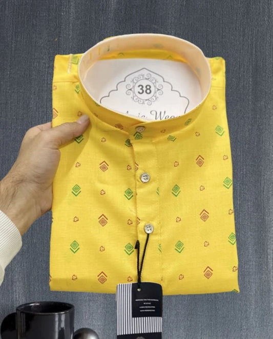 Printed Cotton Kurta (Yellow)